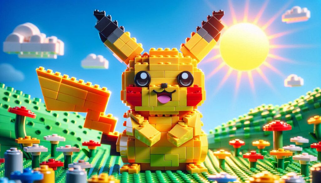AI generated image of Pikachu made out of LEGO