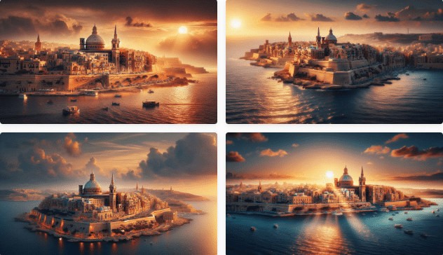 4 AI generated images of the city of Valetta